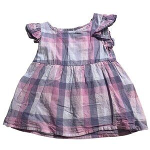 Jumping Beans Top Girls Size 3T Purple Plaid Ruffle Babydoll Sleeve Swing Cotton
